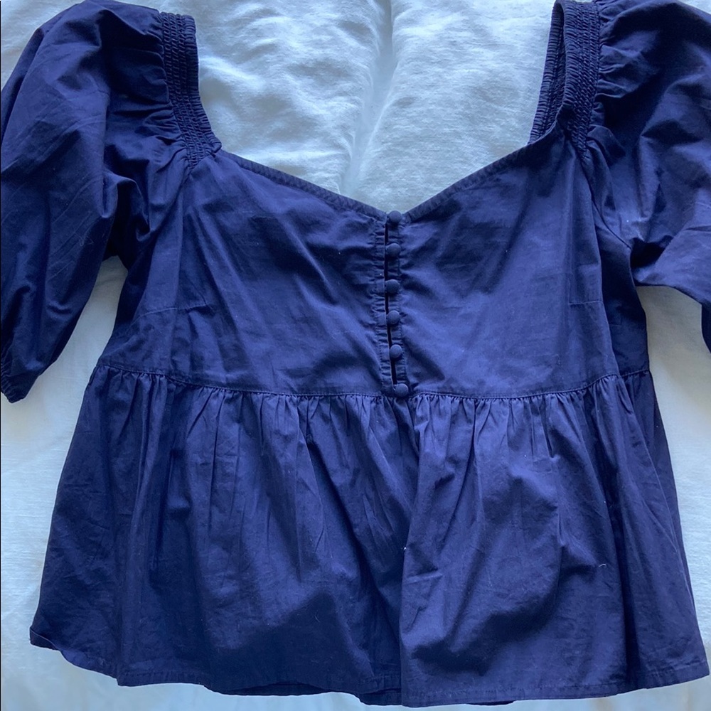 Navy Blue Puff Sleeve Blouse